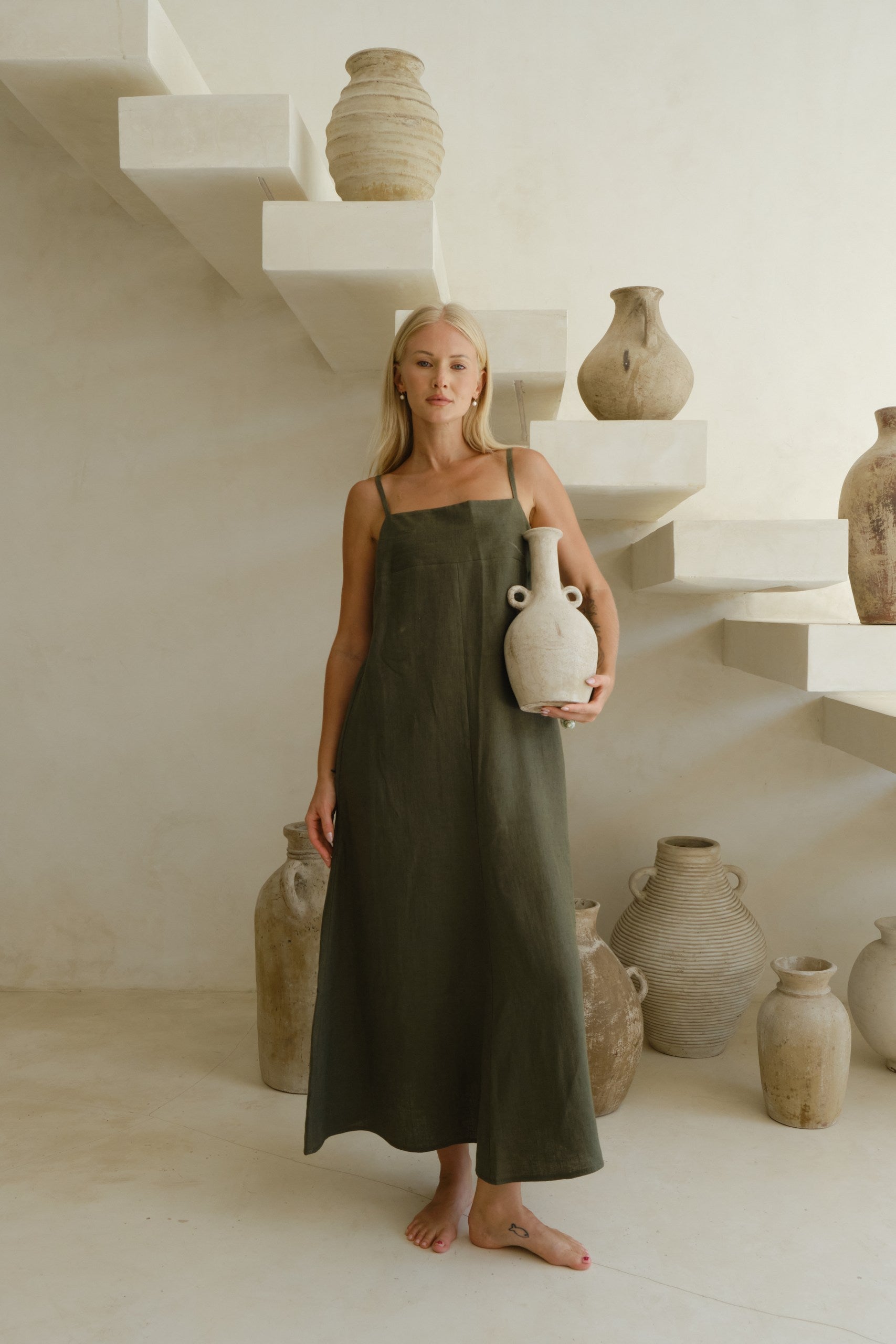 Linen strap dress