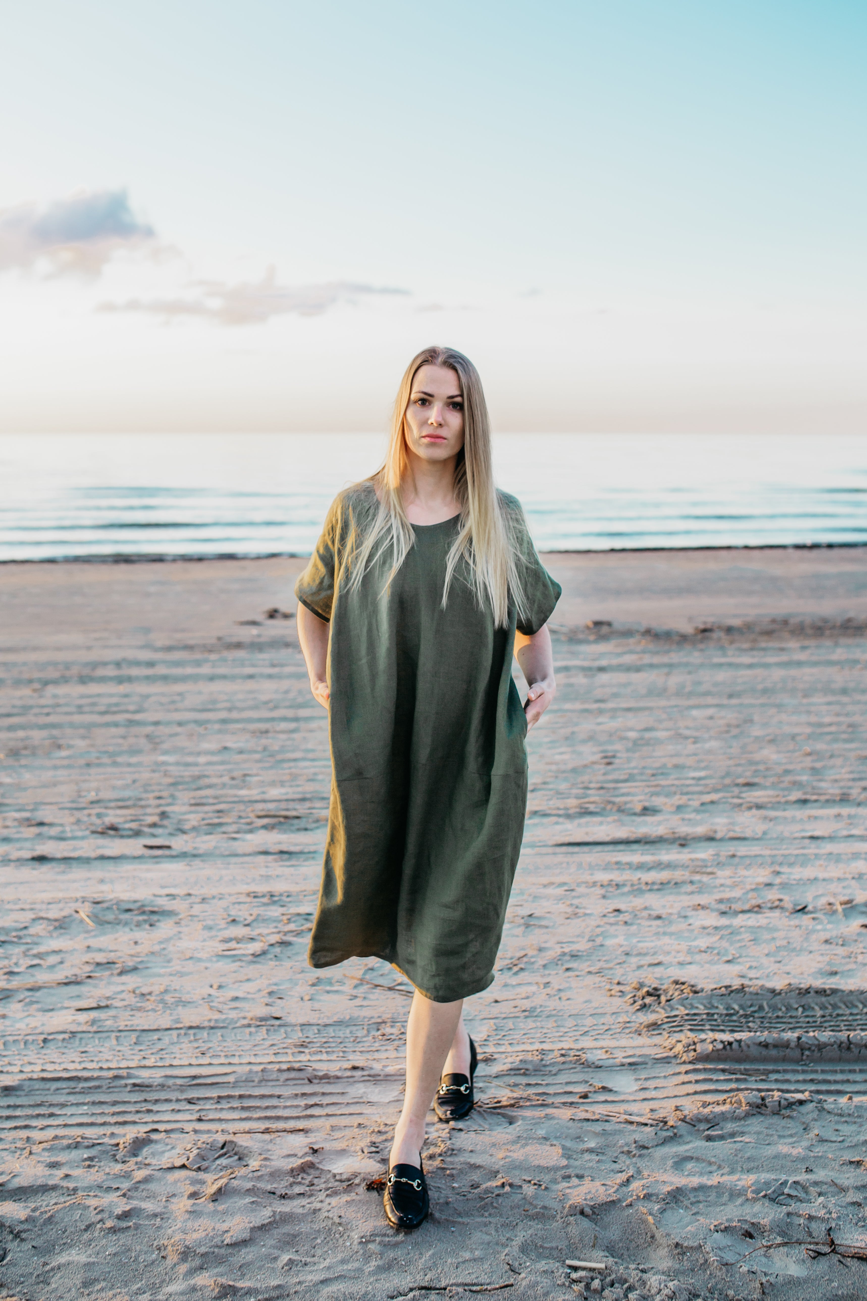 Midi oversized linen dress