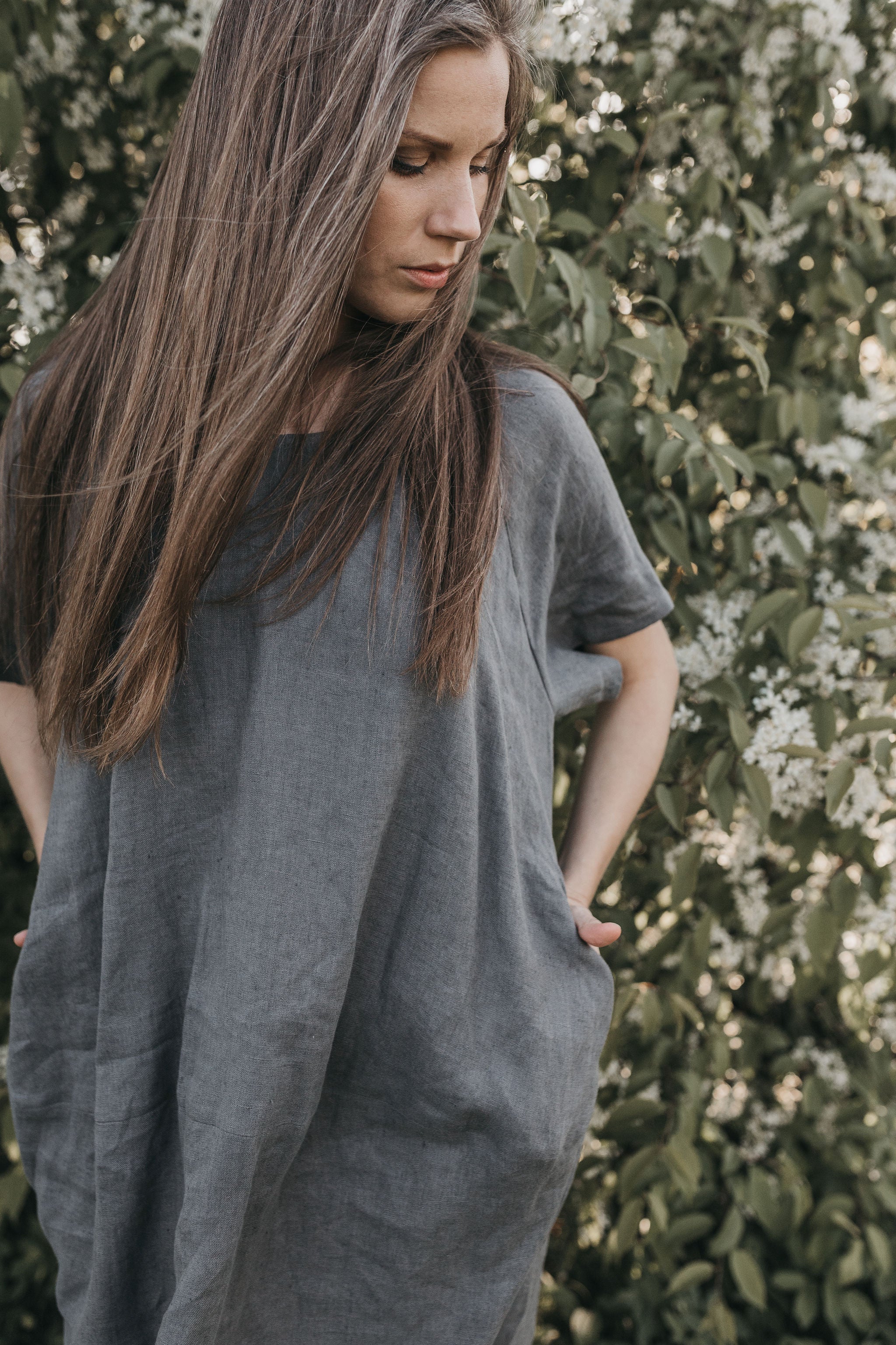 Midi oversized linen dress