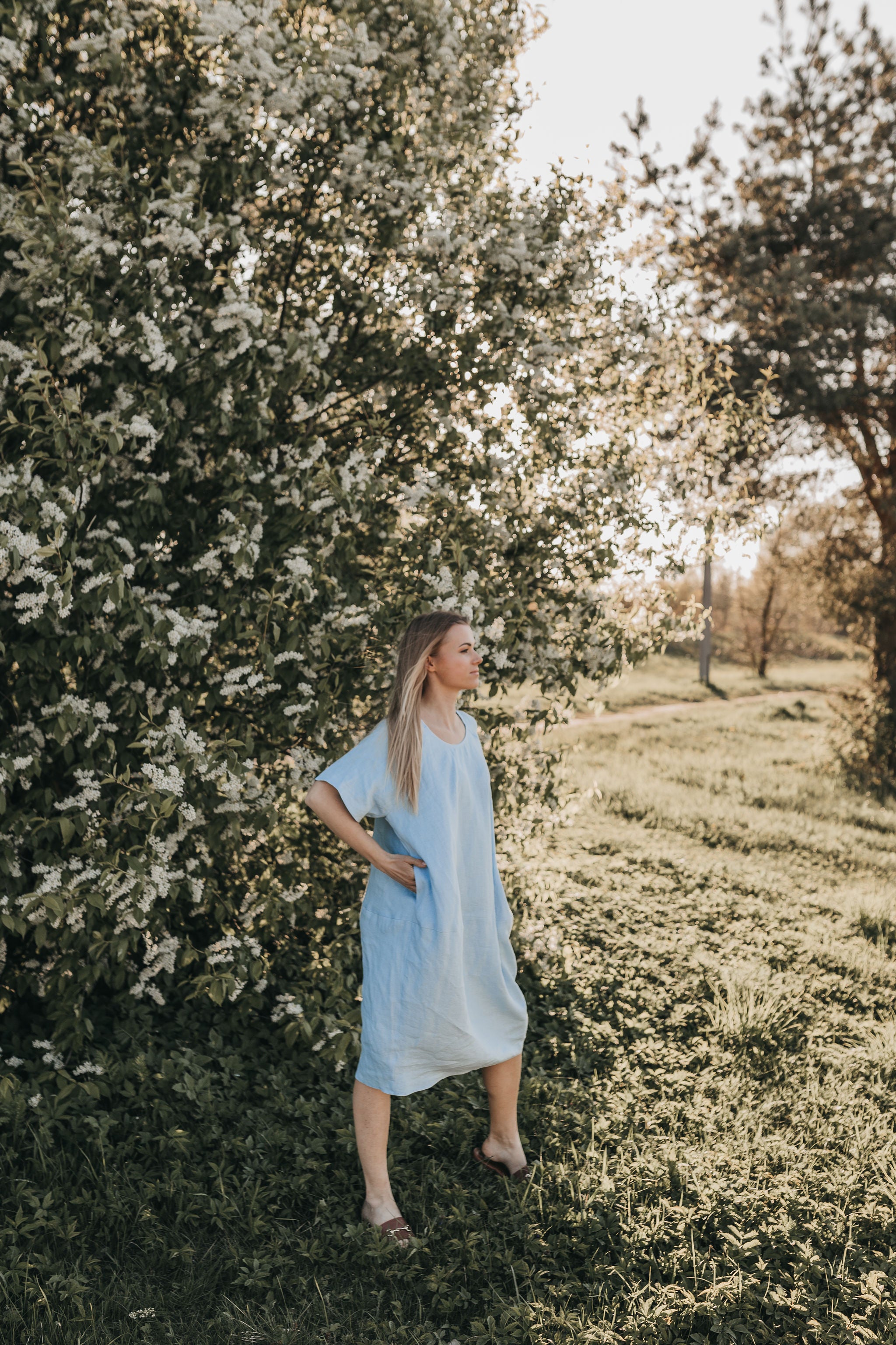 Midi oversized linen dress
