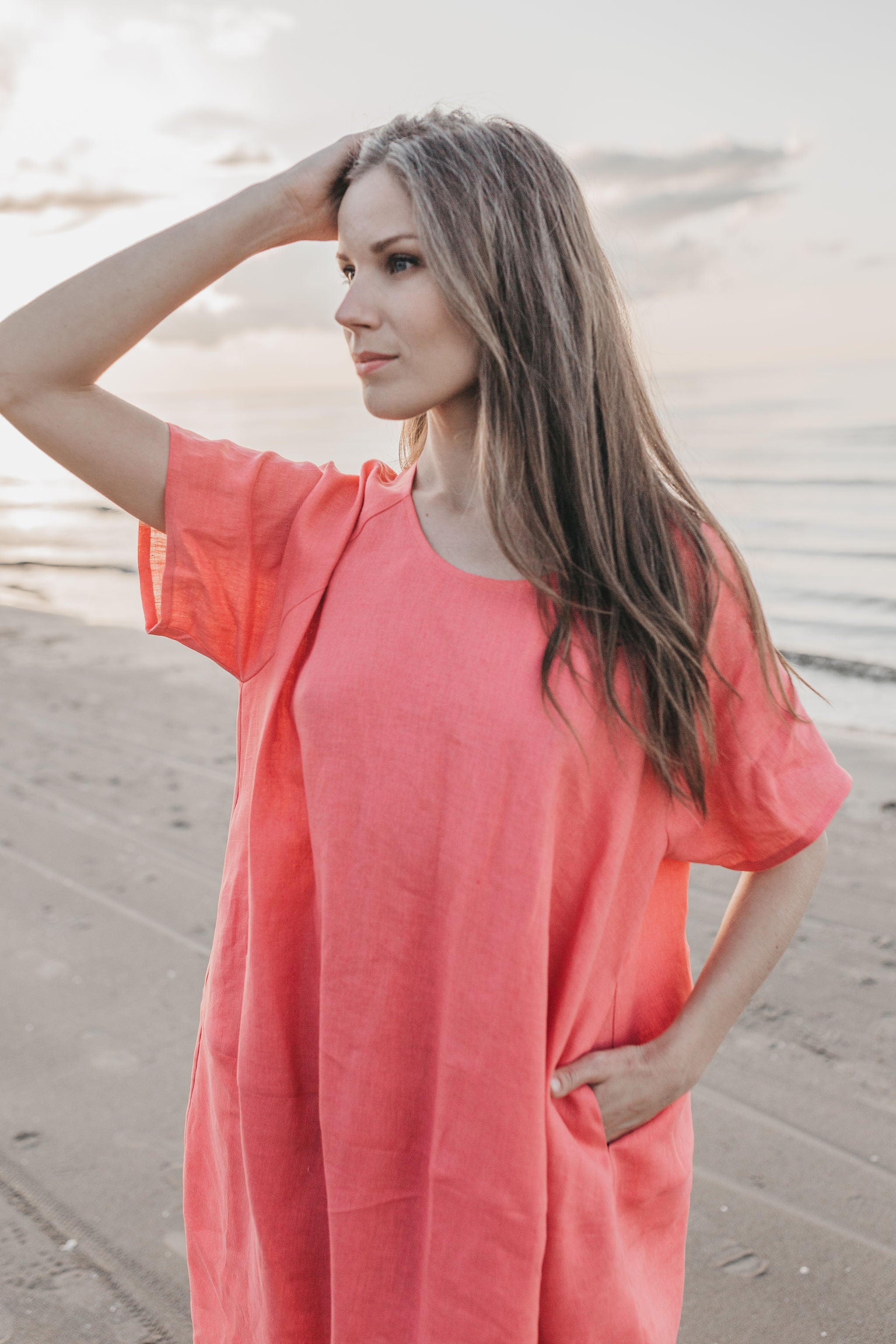 Midi oversized linen dress