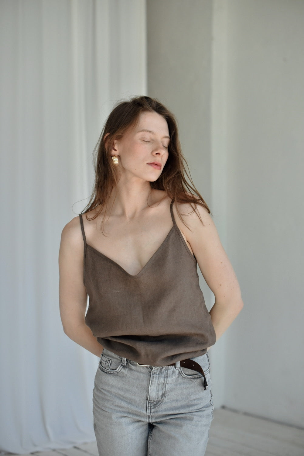 Linen top with tiny straps