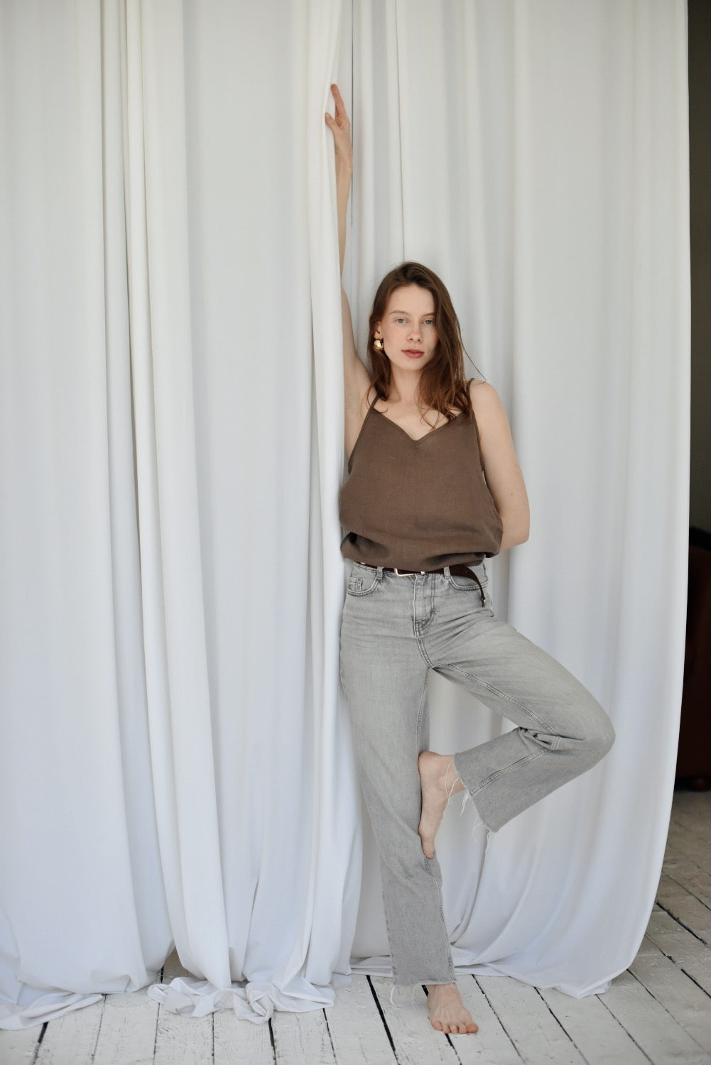 Linen top with tiny straps