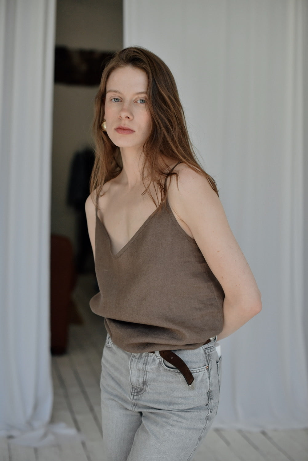 Linen top with tiny straps