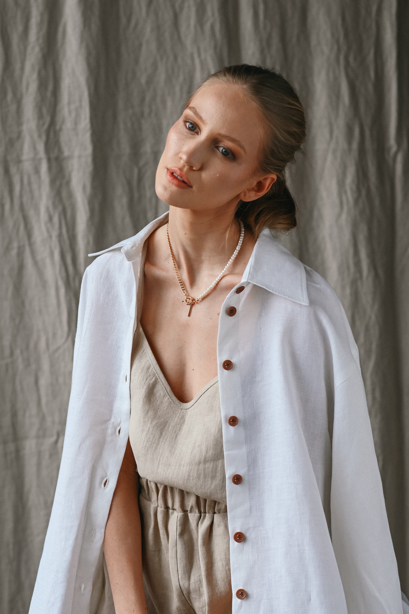 Linen top with tiny straps