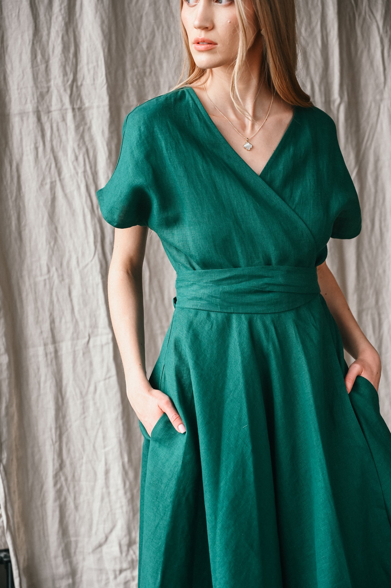 Linen boho wrapdress