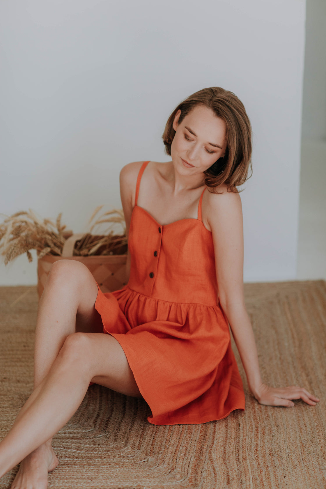 Mini linen dress with buttons