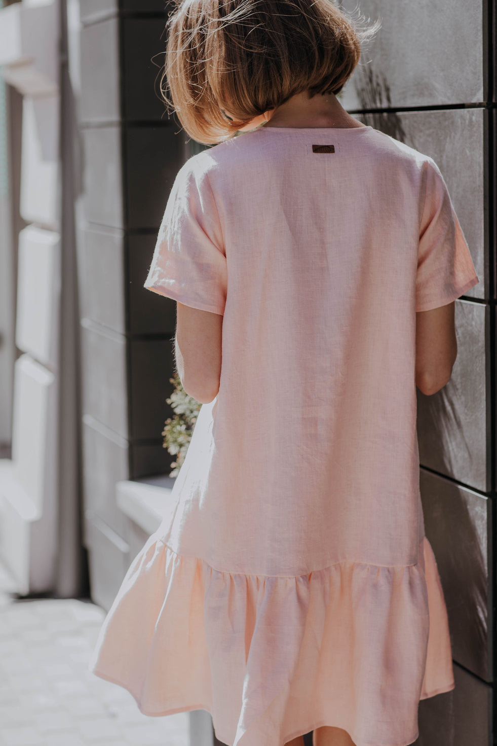 Linen mini dress with ruffle