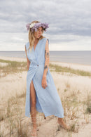 Linen wrapdress with button