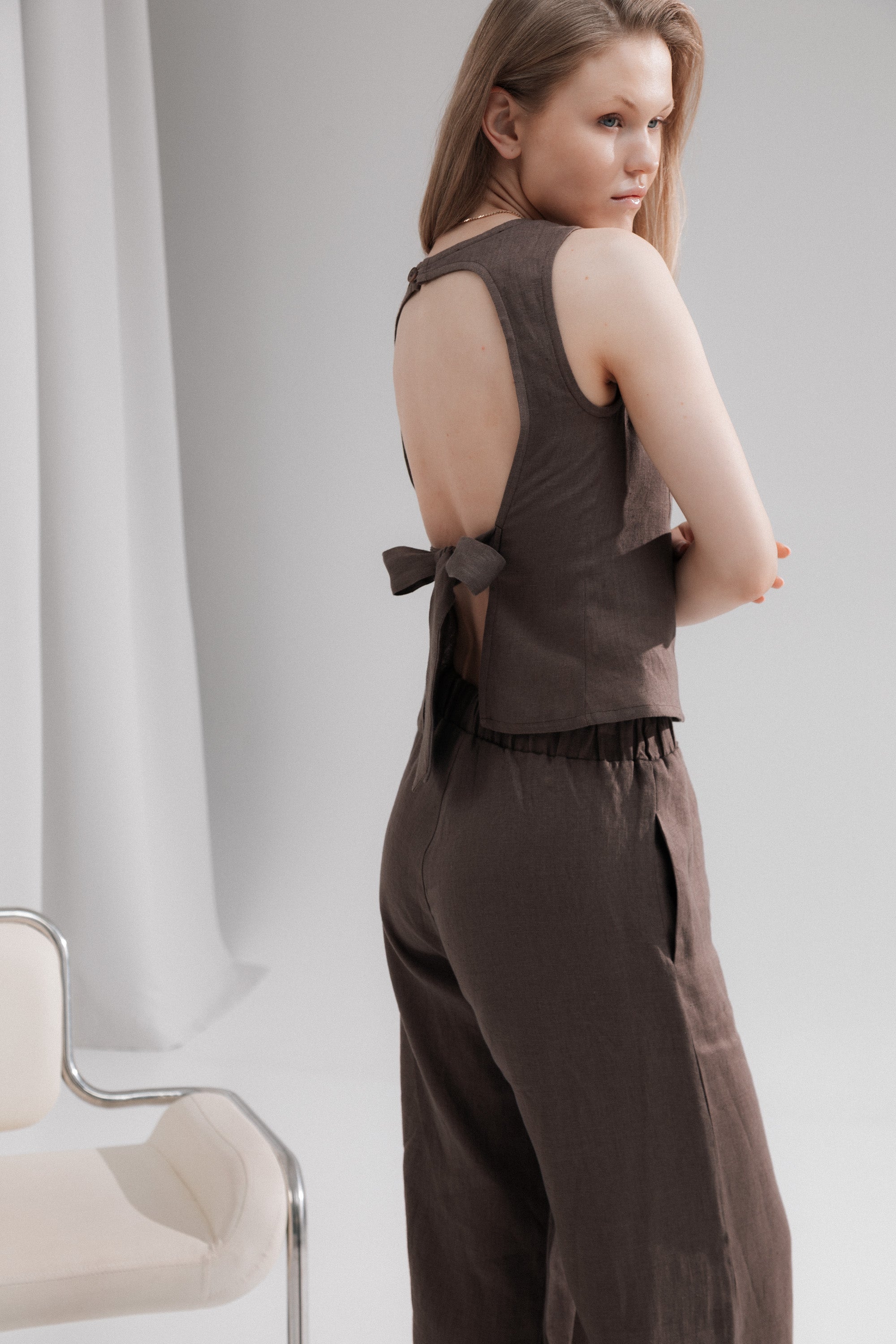 Linen open back top