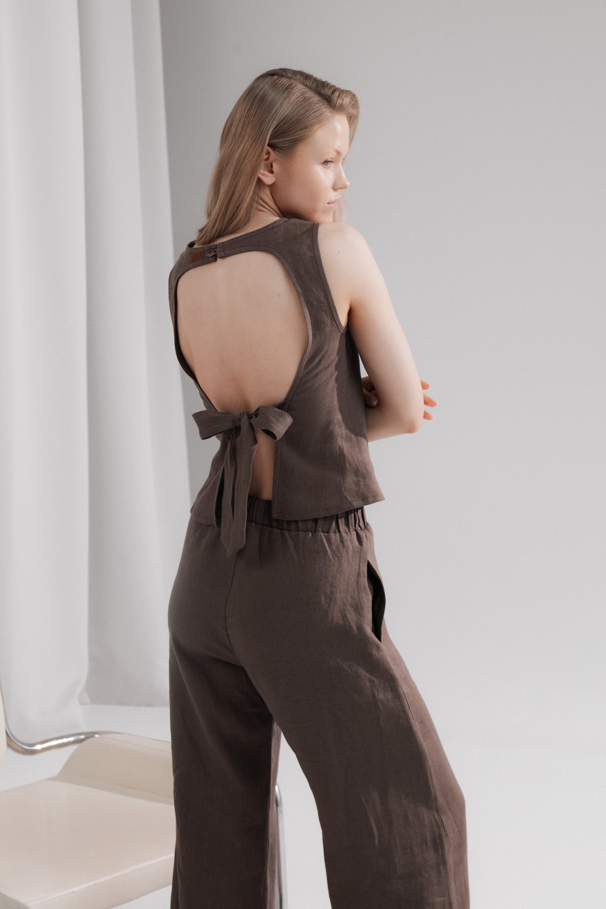 Linen open back top