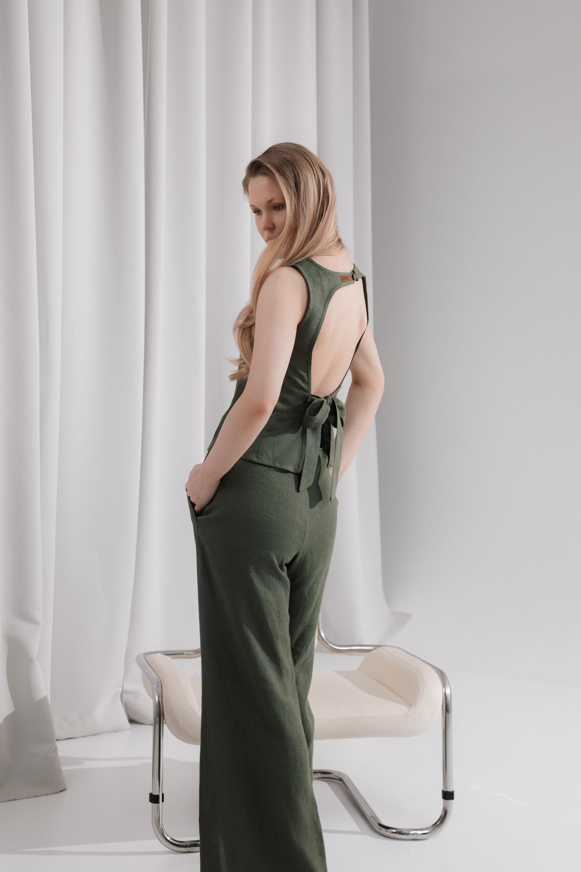 Linen open back top