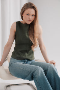 Linen open back top
