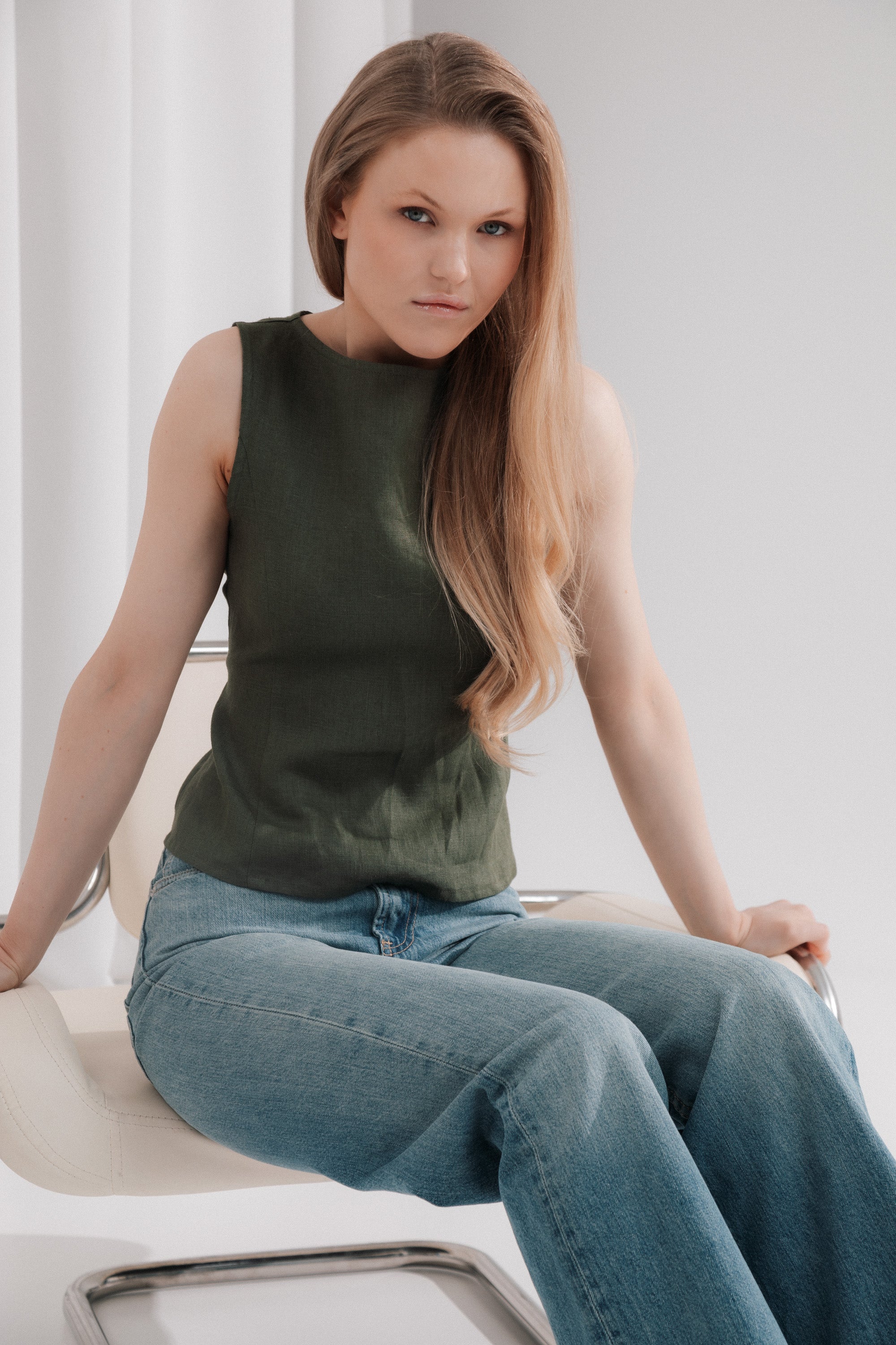 Linen open back top