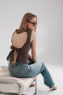 Linen open back top