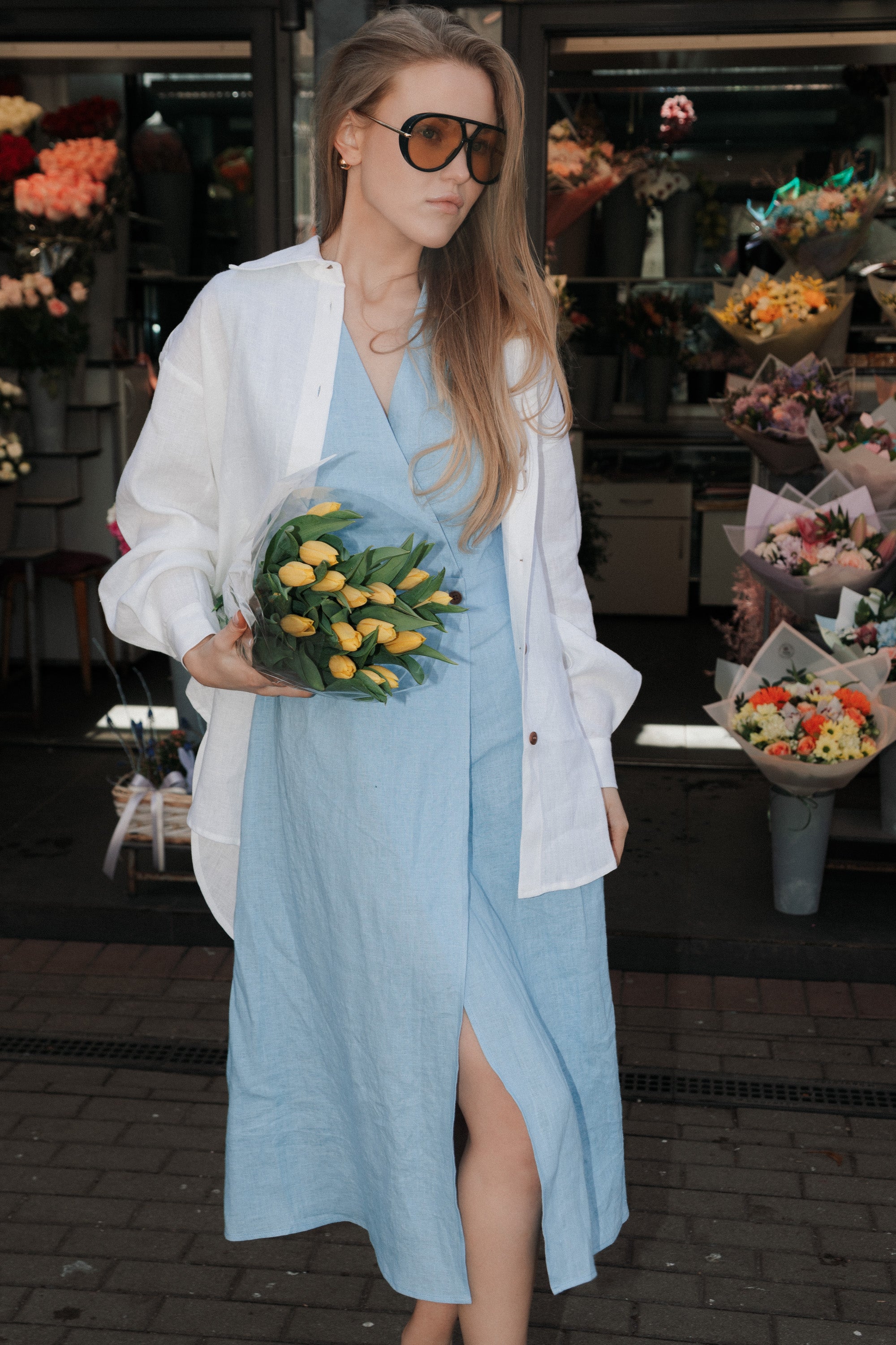 Linen wrapdress with button