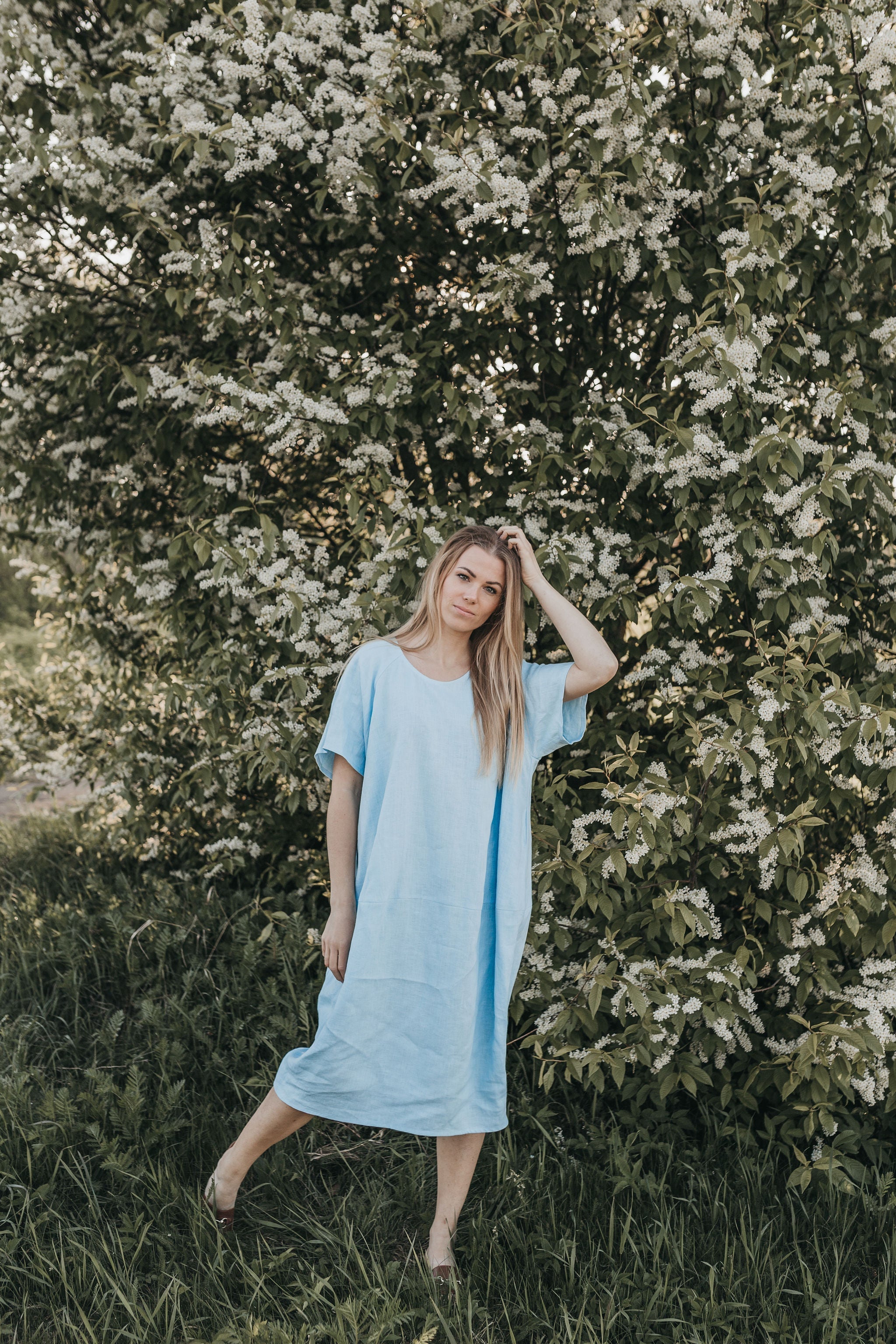 Midi oversized linen dress