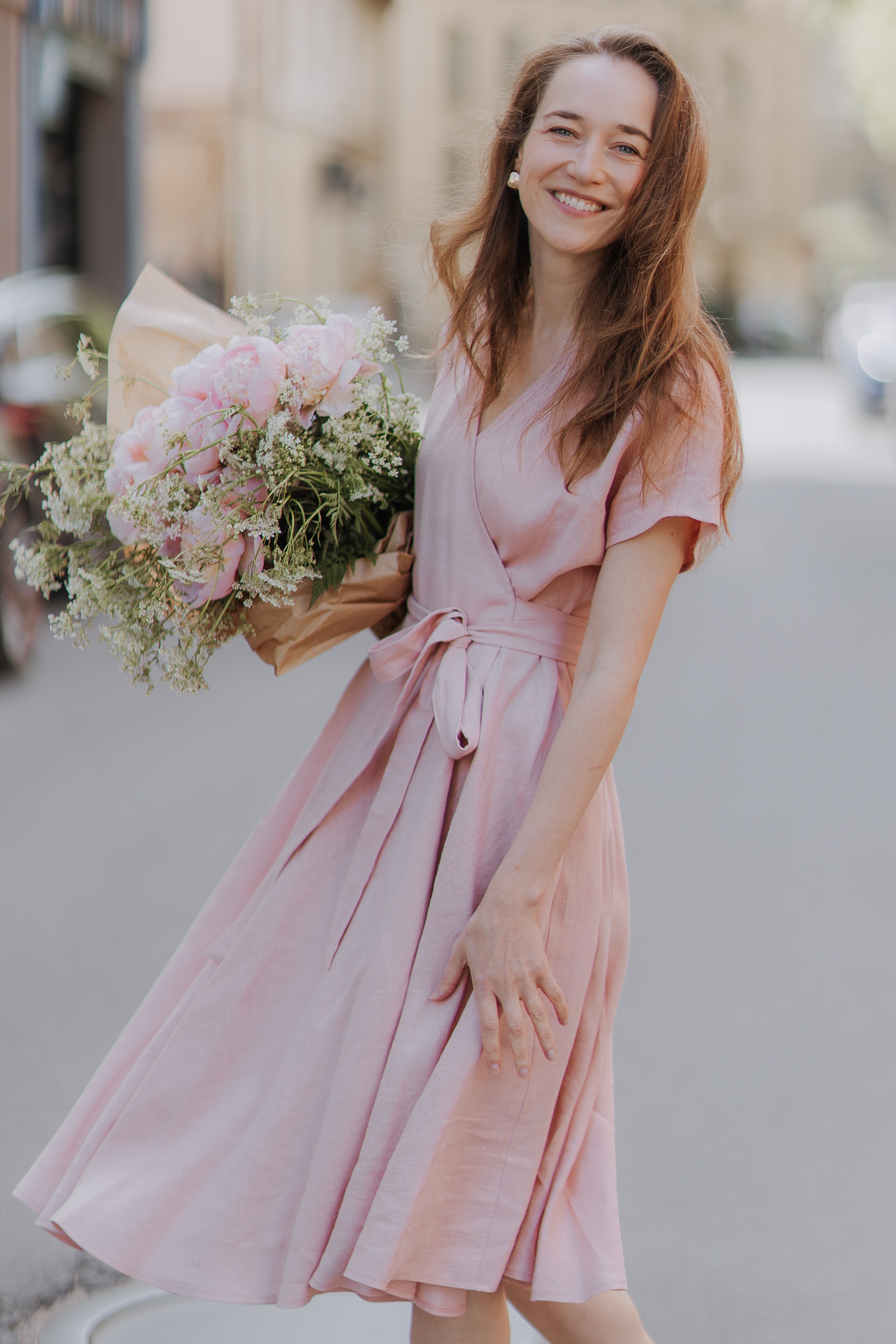 Linen boho wrapdress
