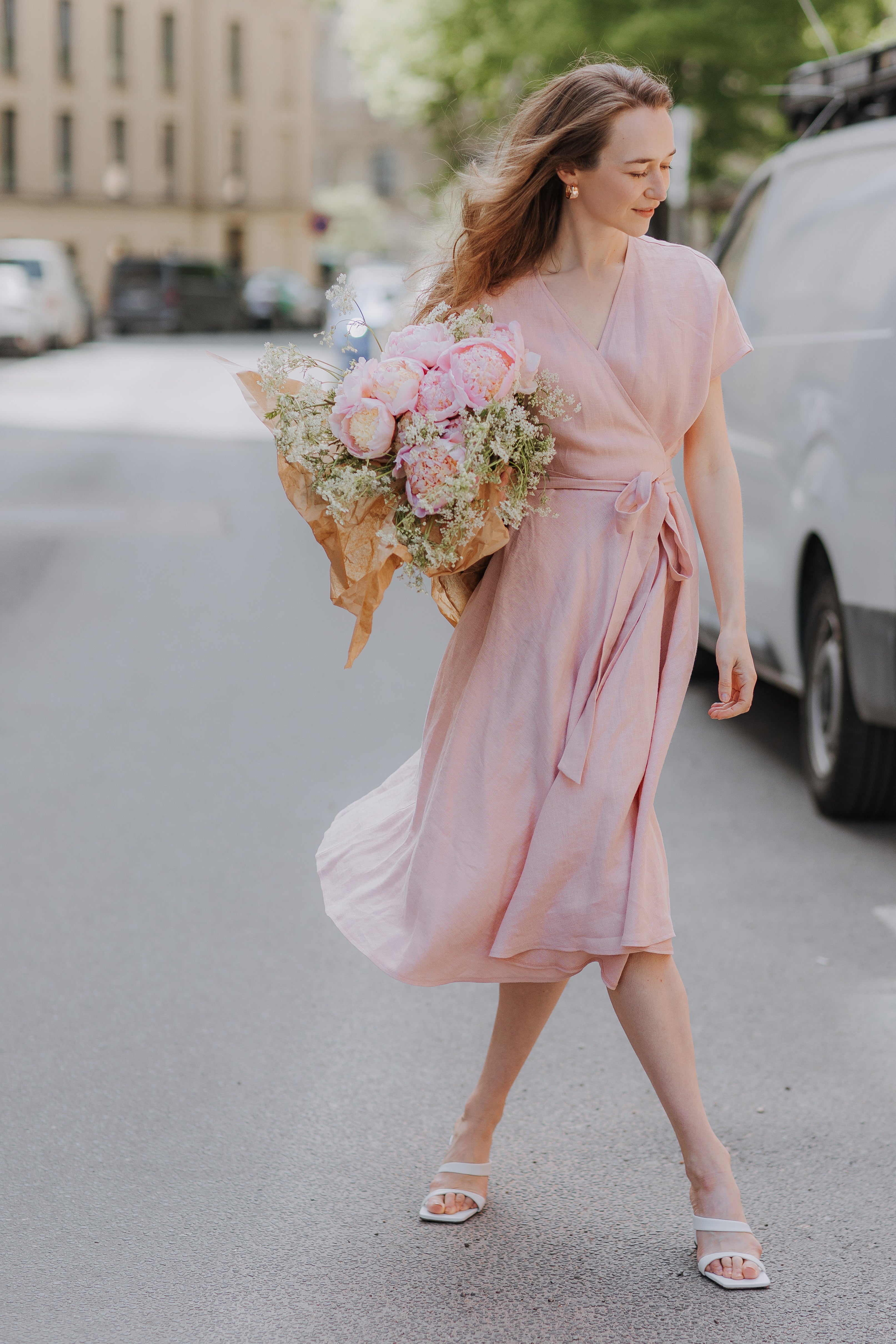 Linen boho wrapdress