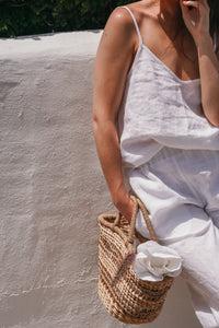 Linen top with tiny straps