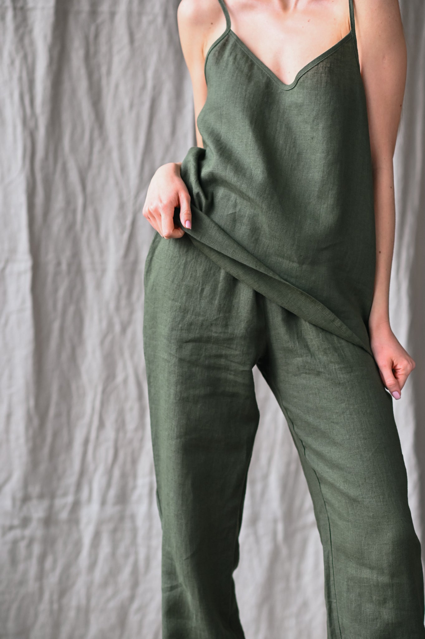 Linen top with tiny straps