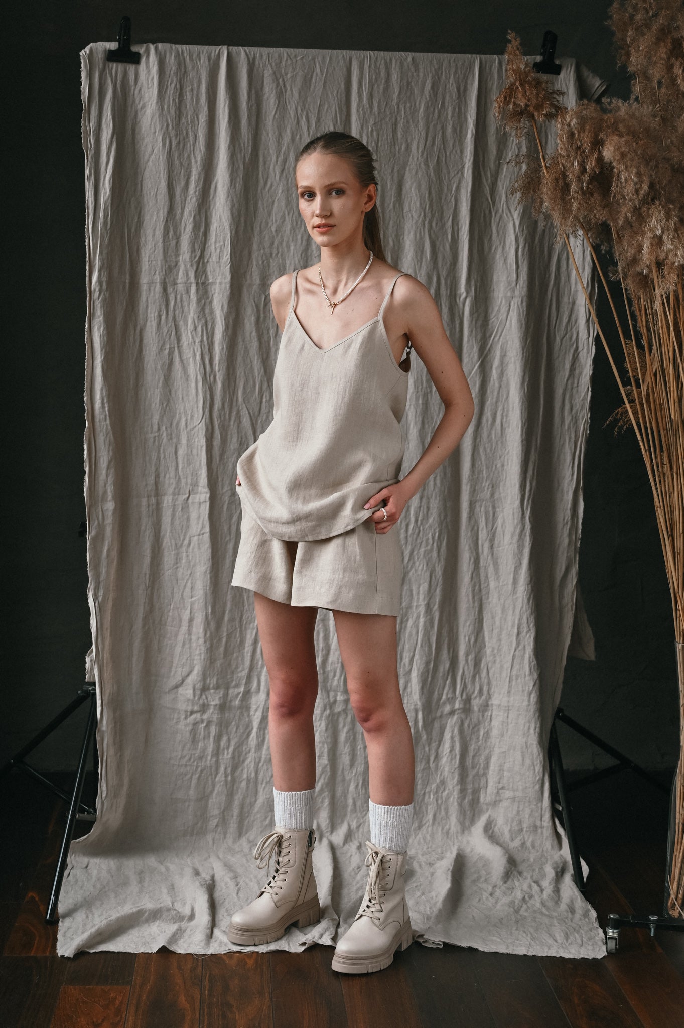 Linen top with tiny straps