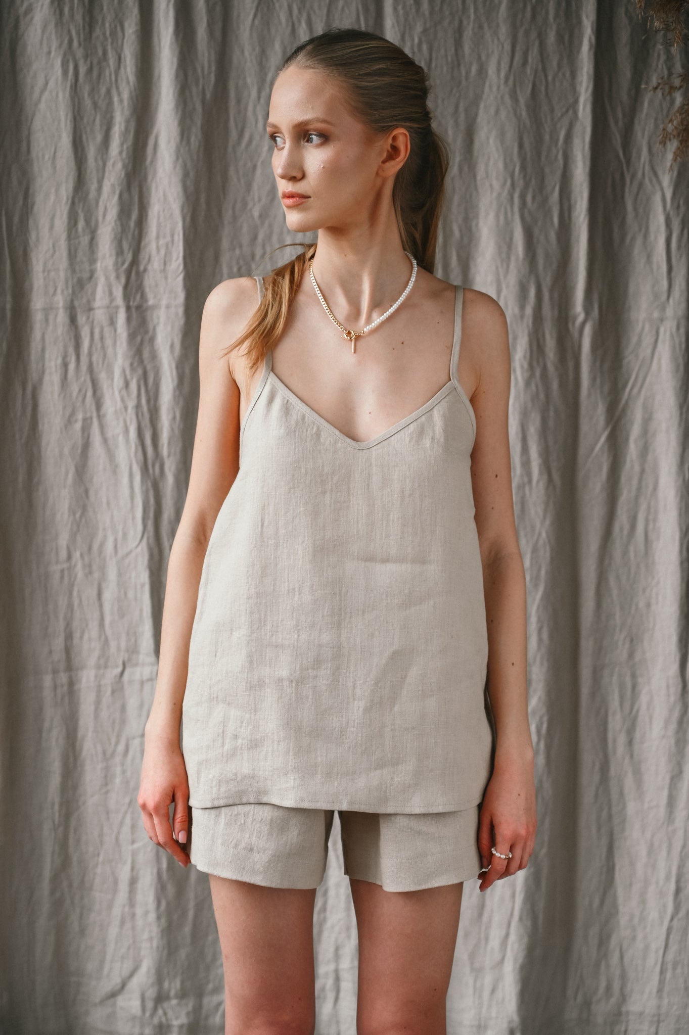 Linen top with tiny straps