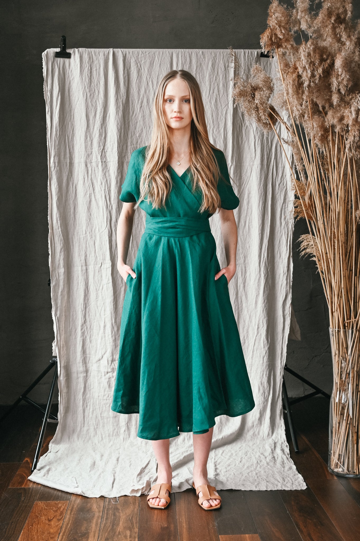 Linen boho wrapdress