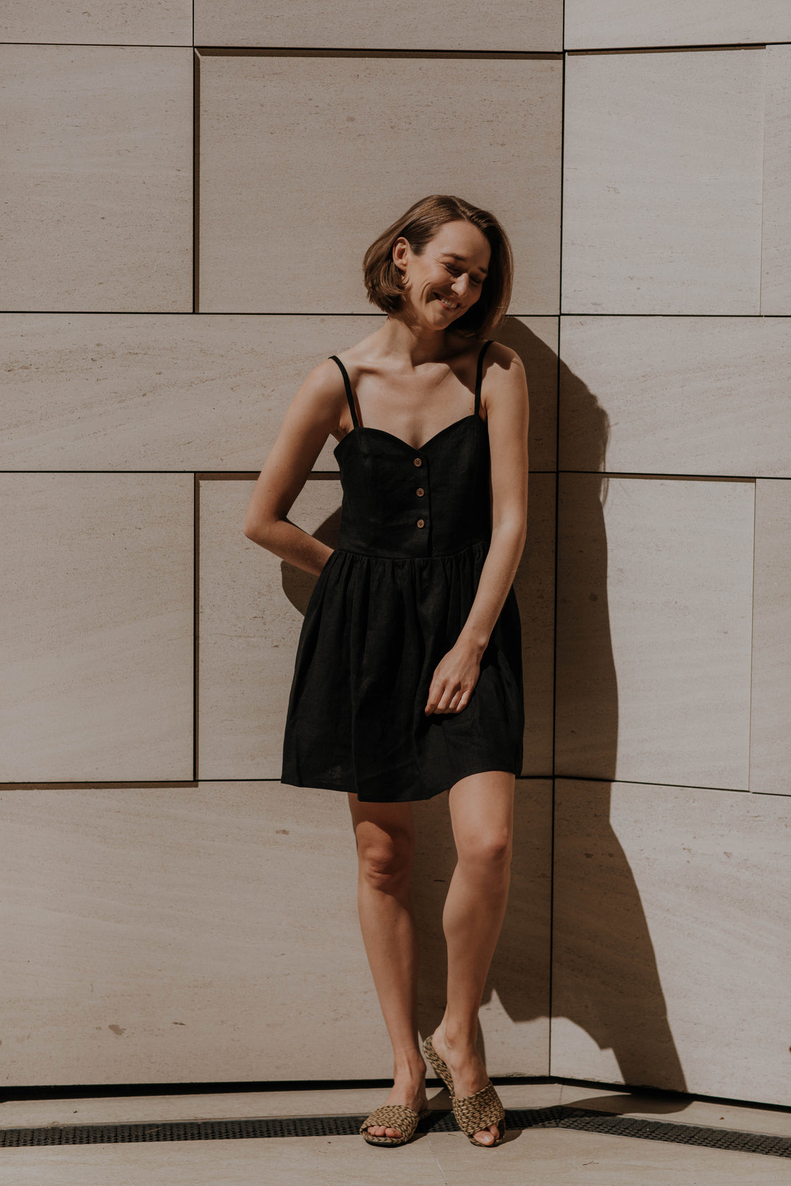 Mini linen dress with buttons