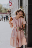 Linen mini dress with ruffle