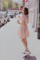 Linen mini dress with ruffle
