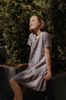 Linen mini dress with ruffle