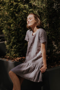 Linen mini dress with ruffle