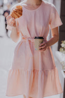 Linen mini dress with ruffle